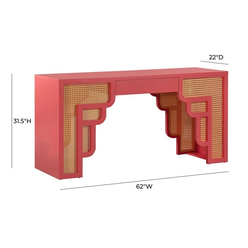Bureau de style Art Déco en bois crème et rotin à tiroir unique