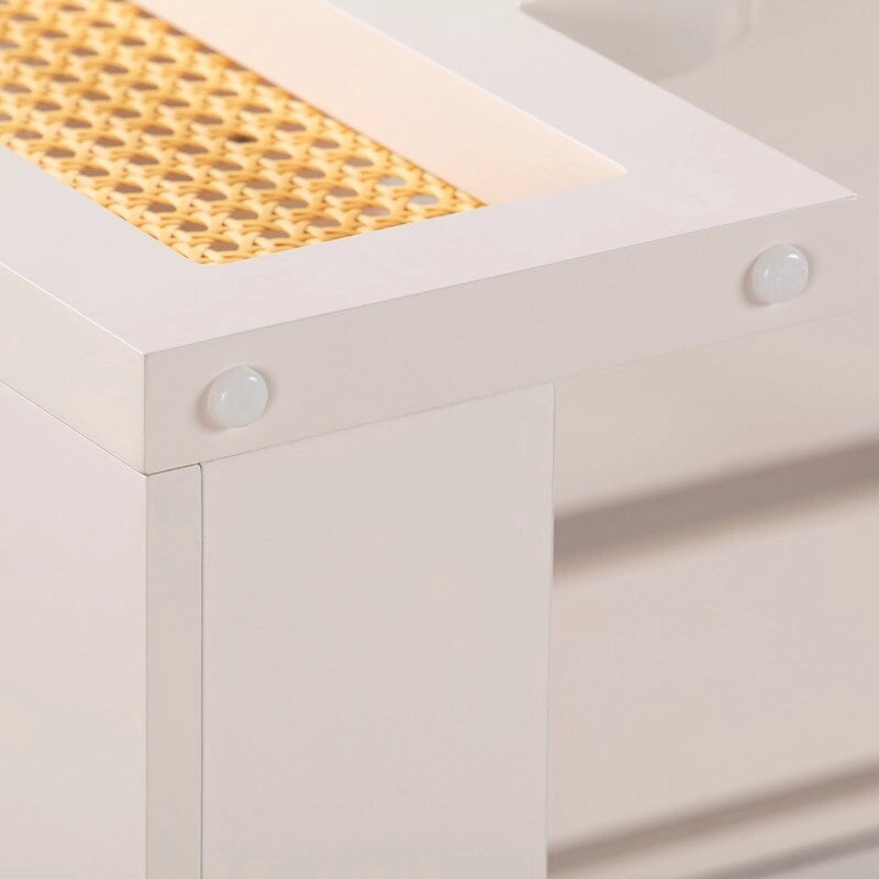 Bureau de style Art Déco en bois crème et rotin à tiroir unique