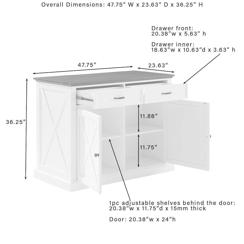 Îlot de cuisine de style campagnard avec plateau en bois foncé et armoires de rangement blanc vieilli