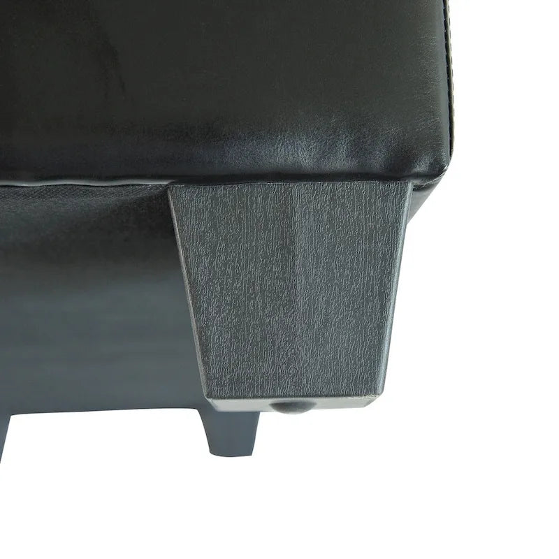 Banc de rangement capitonné en similicuir noir avec cadre en bois