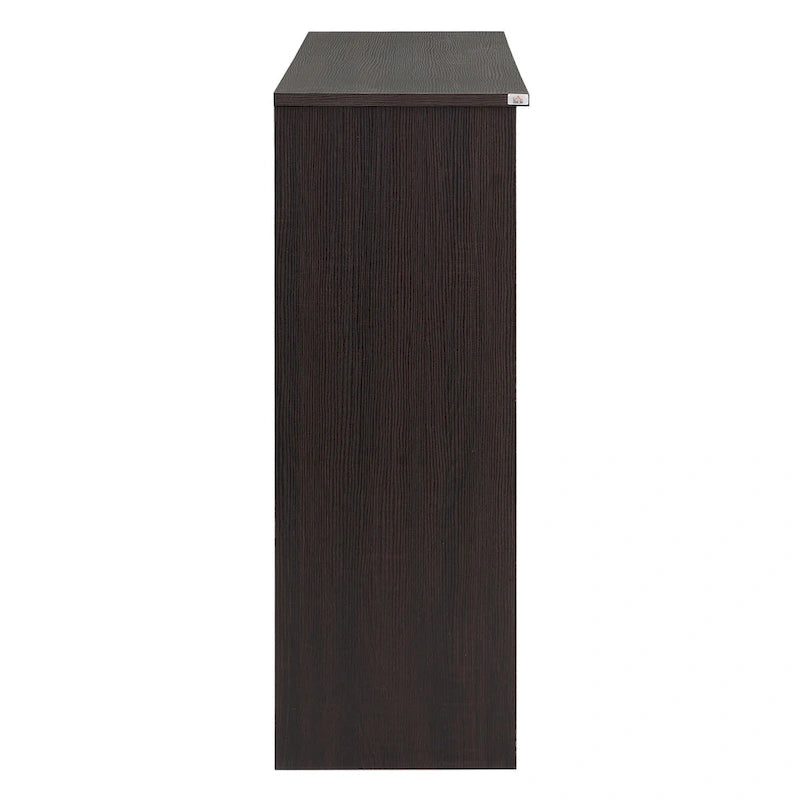 Bahut marron foncé avec portes vitrées coulissantes et étagère réglable