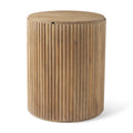 Table d'appoint ronde cannelée en bois de manguier massif avec rangement caché, marron clair