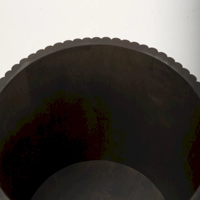 Table d'appoint ronde cannelée en bois de manguier massif avec rangement caché, marron clair