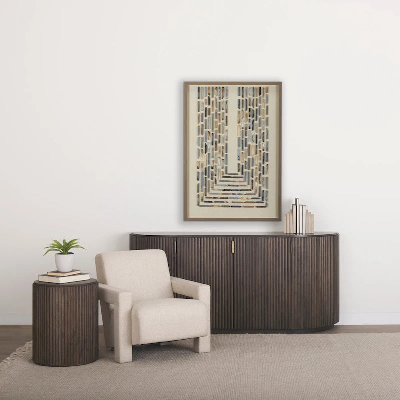 Table d'appoint ronde cannelée en bois de manguier massif avec rangement caché, marron clair