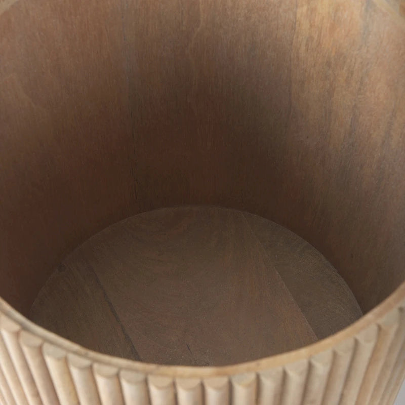 Table d'appoint ronde cannelée en bois de manguier massif avec rangement caché, marron clair