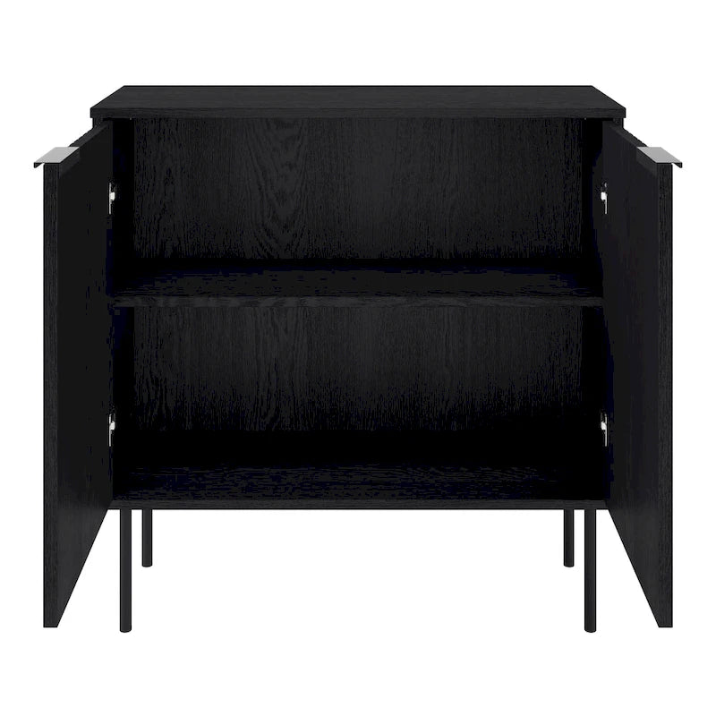 Buffet de salle à manger/salon compact 2 portes avec pieds en métal noir et façade cannelée