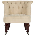 Fauteuil d'appoint capitonné, mélange de coton, dossier baquet capitonné, pieds en bois de bouleau, roulettes, crème naturelle