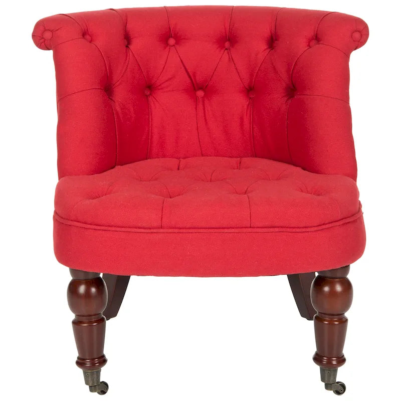 Fauteuil d'appoint capitonné, mélange de coton, dossier baquet capitonné, pieds en bois de bouleau, roulettes, crème naturelle