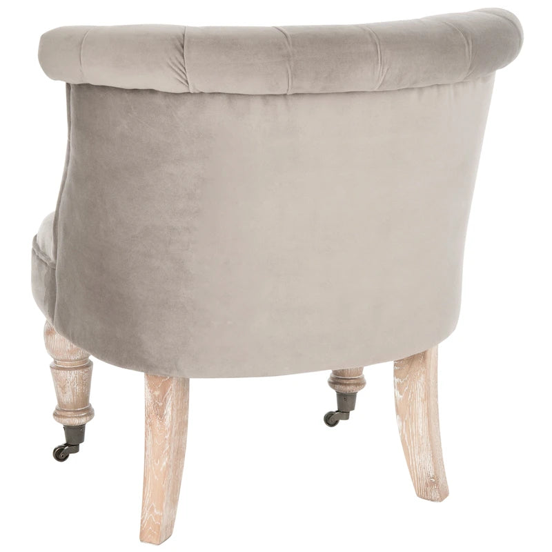 Fauteuil d'appoint capitonné, mélange de coton, dossier baquet capitonné, pieds en bois de bouleau, roulettes, crème naturelle