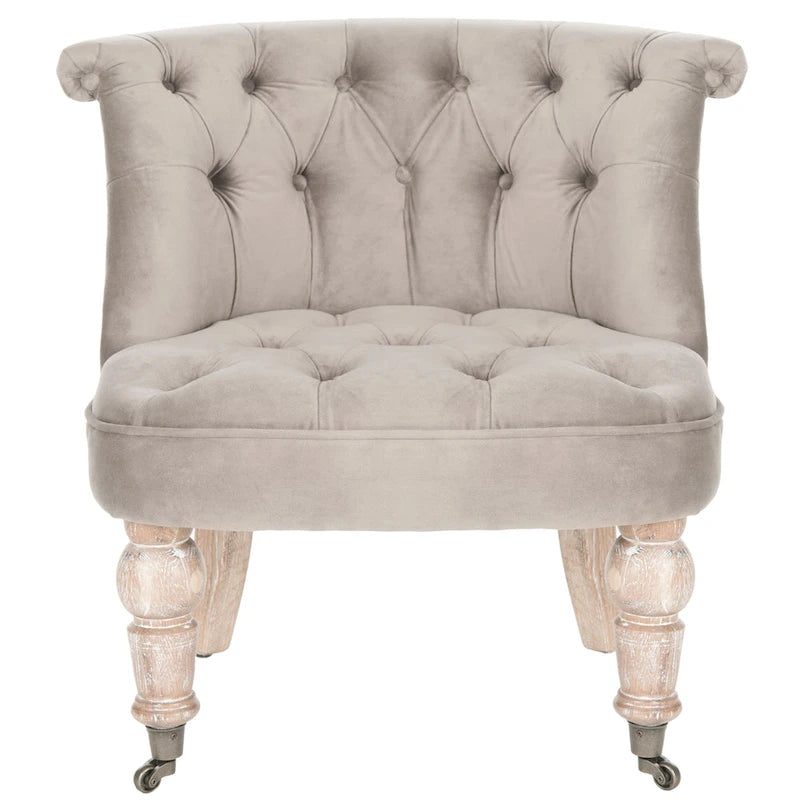Fauteuil d'appoint capitonné, mélange de coton, dossier baquet capitonné, pieds en bois de bouleau, roulettes, crème naturelle
