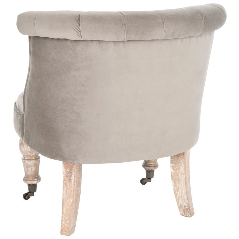 Fauteuil d'appoint capitonné, mélange de coton, dossier baquet capitonné, pieds en bois de bouleau, roulettes, crème naturelle