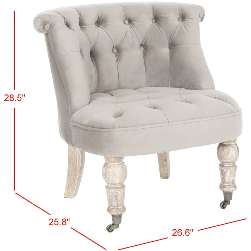 Fauteuil d'appoint capitonné, mélange de coton, dossier baquet capitonné, pieds en bois de bouleau, roulettes, crème naturelle