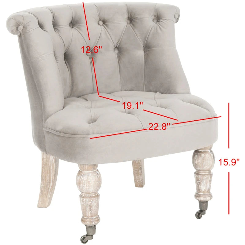 Fauteuil d'appoint capitonné, mélange de coton, dossier baquet capitonné, pieds en bois de bouleau, roulettes, crème naturelle