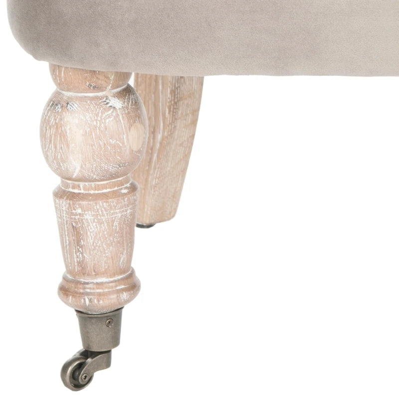 Fauteuil d'appoint capitonné, mélange de coton, dossier baquet capitonné, pieds en bois de bouleau, roulettes, crème naturelle
