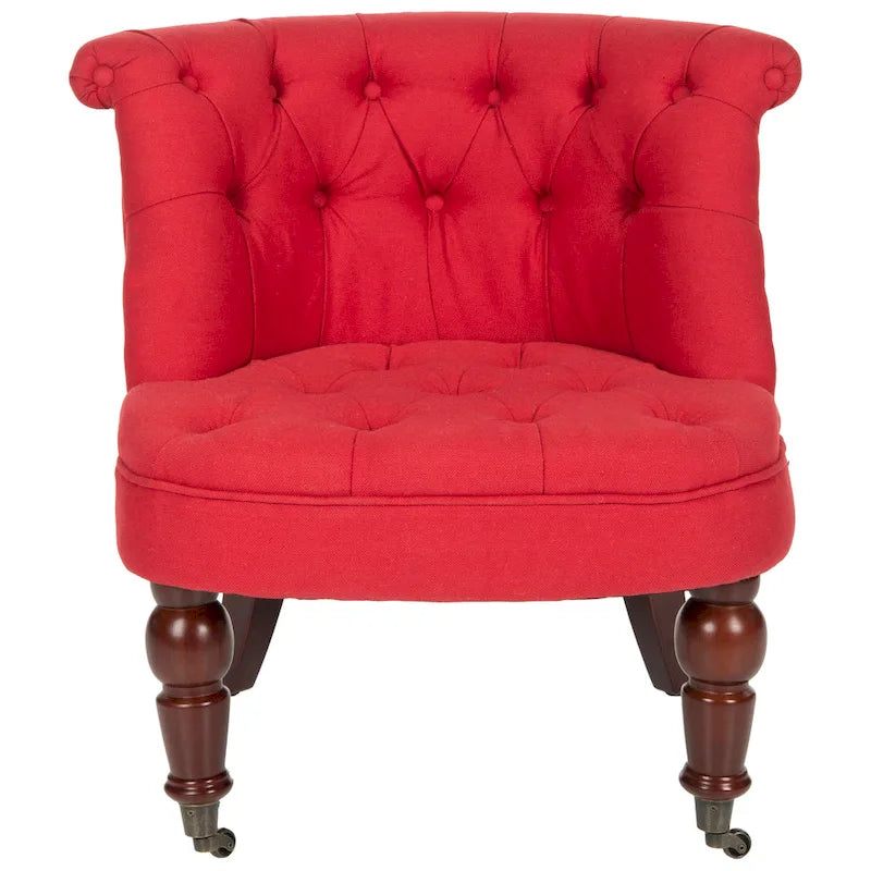 Fauteuil d'appoint capitonné, mélange de coton, dossier baquet capitonné, pieds en bois de bouleau, roulettes, crème naturelle