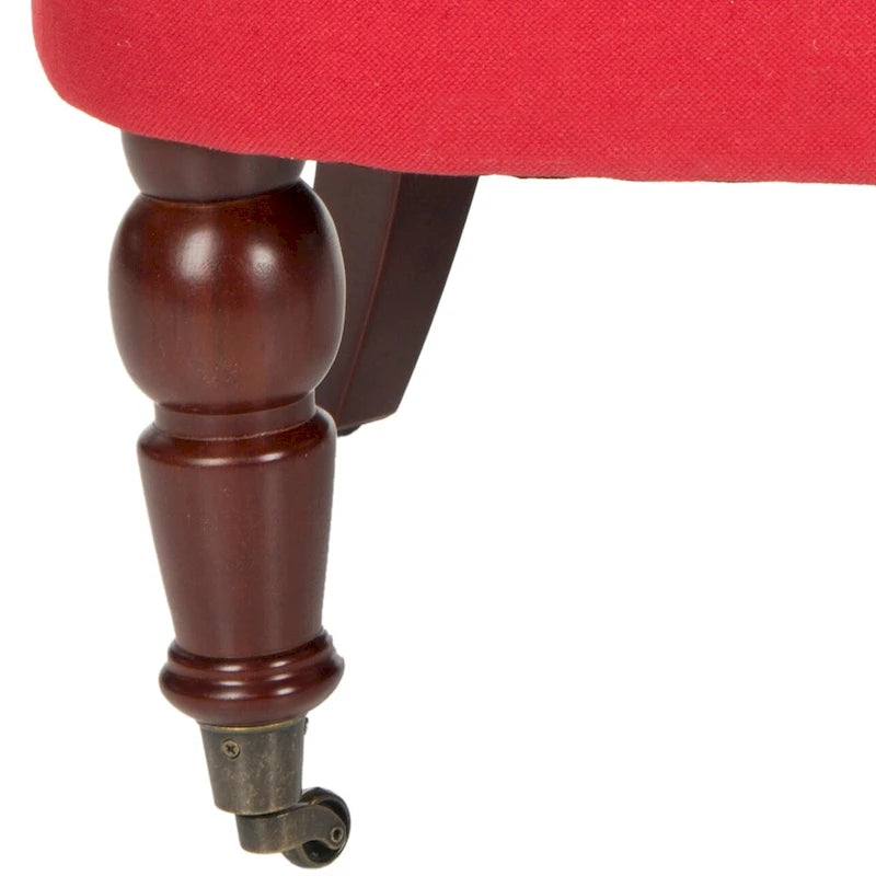 Fauteuil d'appoint capitonné, mélange de coton, dossier baquet capitonné, pieds en bois de bouleau, roulettes, crème naturelle