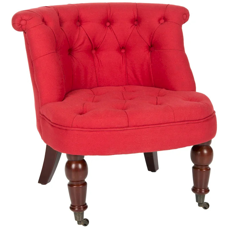 Fauteuil d'appoint capitonné, mélange de coton, dossier baquet capitonné, pieds en bois de bouleau, roulettes, crème naturelle