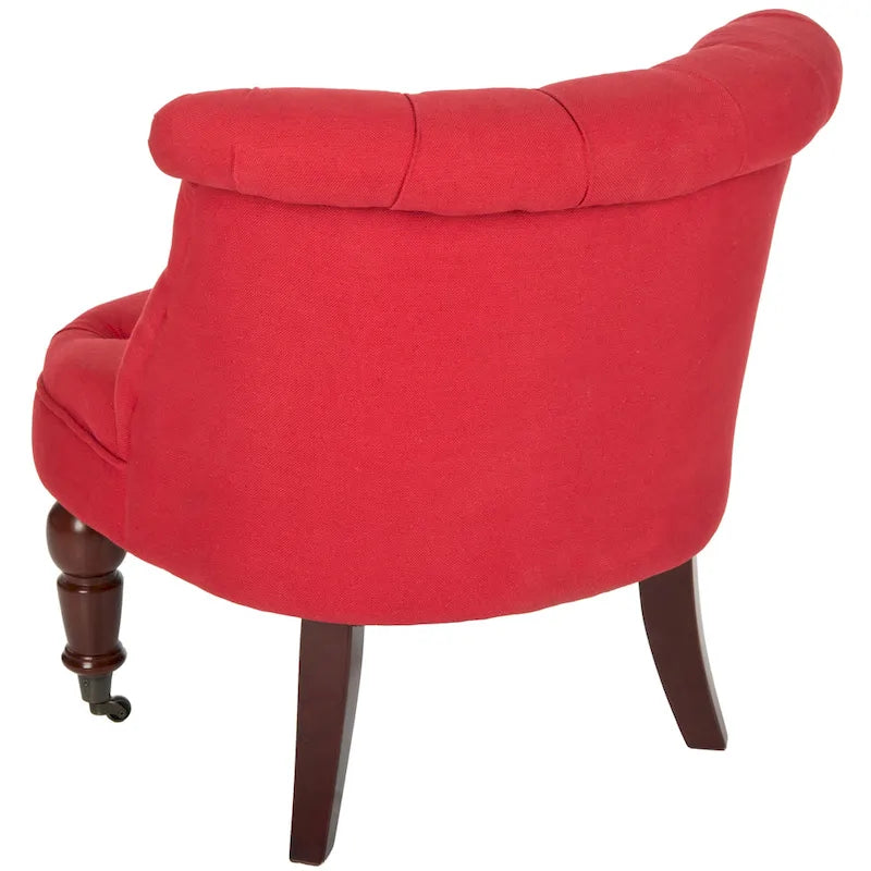 Fauteuil d'appoint capitonné, mélange de coton, dossier baquet capitonné, pieds en bois de bouleau, roulettes, crème naturelle