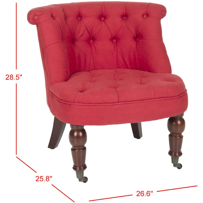 Fauteuil d'appoint capitonné, mélange de coton, dossier baquet capitonné, pieds en bois de bouleau, roulettes, crème naturelle