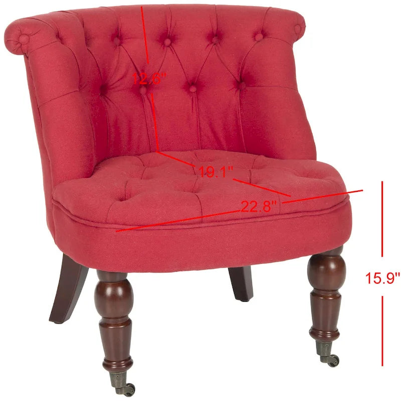 Fauteuil d'appoint capitonné, mélange de coton, dossier baquet capitonné, pieds en bois de bouleau, roulettes, crème naturelle