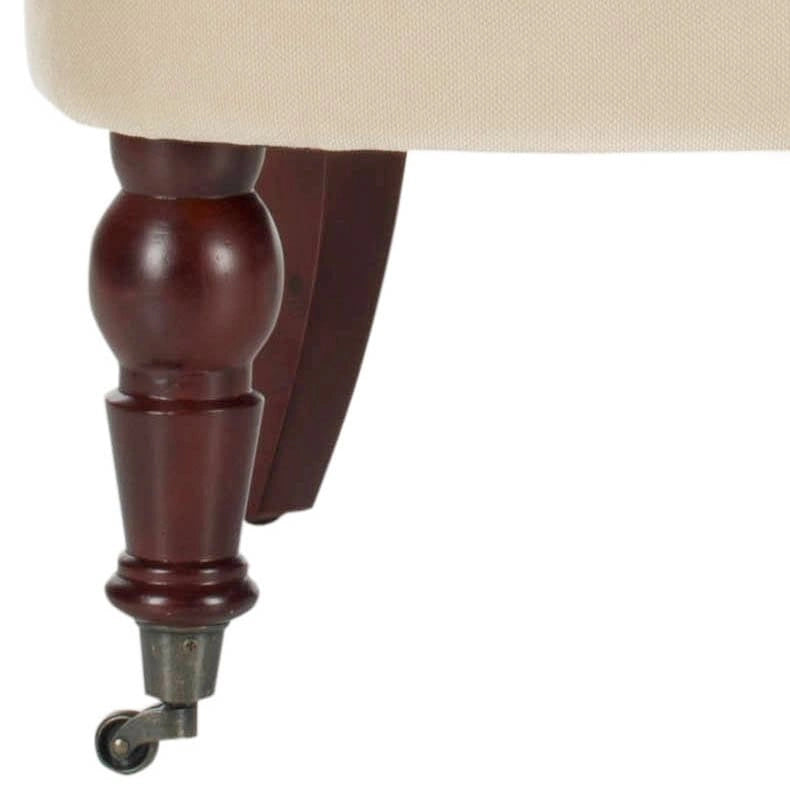 Fauteuil d'appoint capitonné, mélange de coton, dossier baquet capitonné, pieds en bois de bouleau, roulettes, crème naturelle