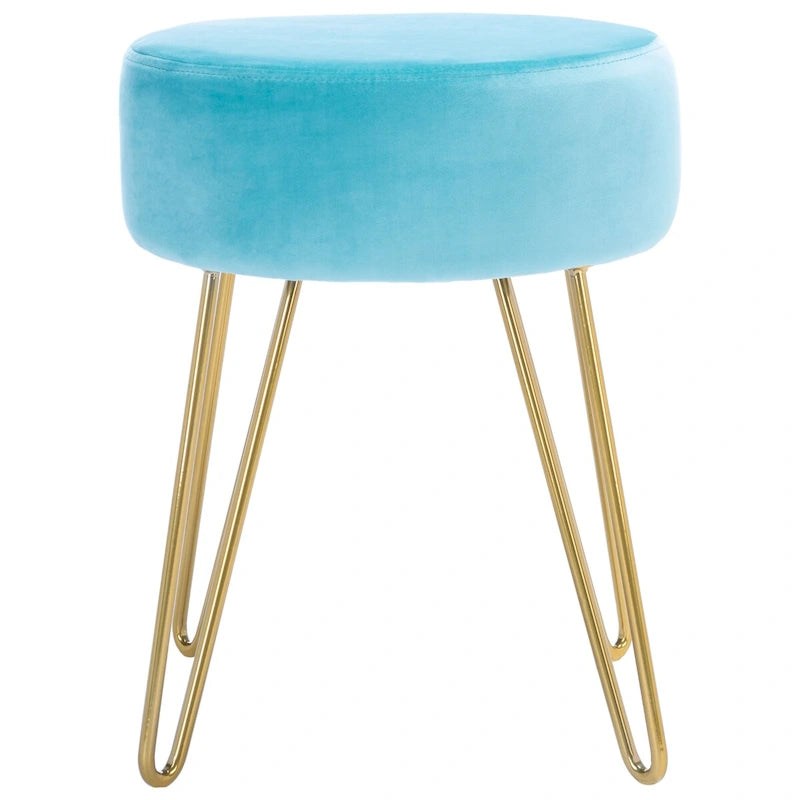 Pouf rond en velours avec pieds épingles dorés, tabouret d'appoint Mid-Century