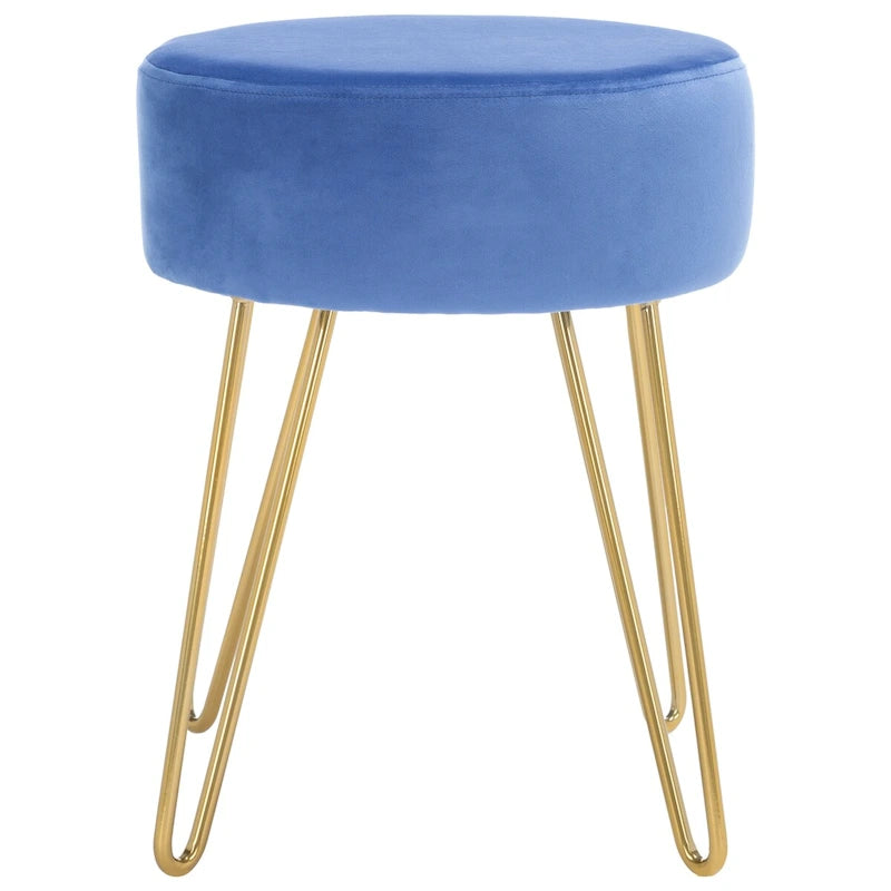 Pouf rond en velours avec pieds épingles dorés, tabouret d'appoint Mid-Century