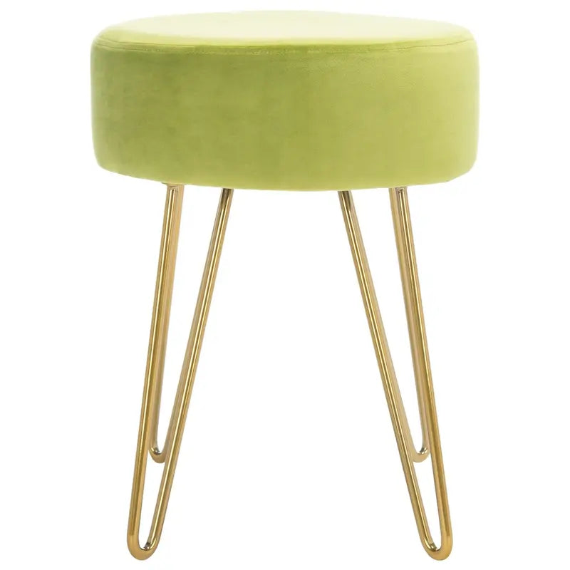 Pouf rond en velours avec pieds épingles dorés, tabouret d'appoint Mid-Century