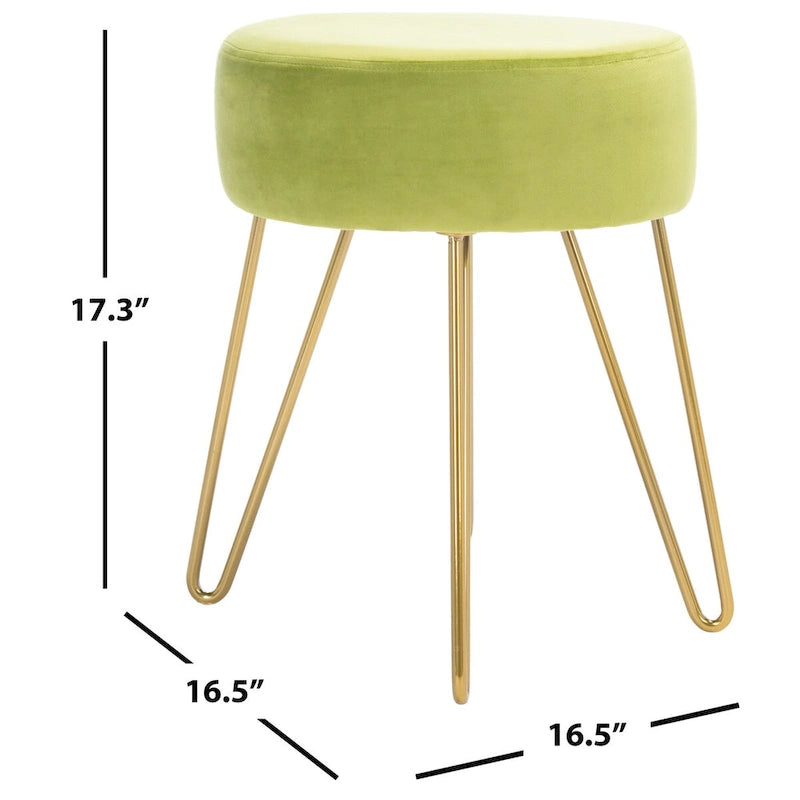 Pouf rond en velours avec pieds épingles dorés, tabouret d'appoint Mid-Century