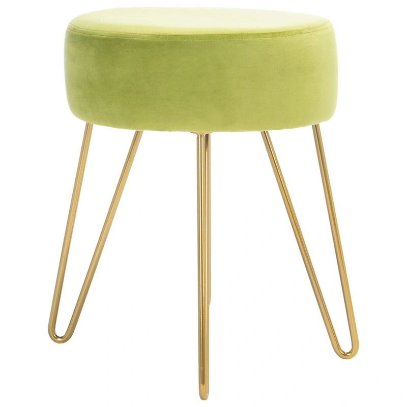 Pouf rond en velours avec pieds épingles dorés, tabouret d'appoint Mid-Century
