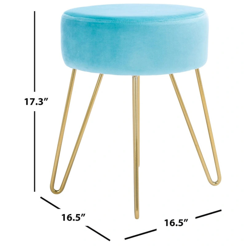Pouf rond en velours avec pieds épingles dorés, tabouret d'appoint Mid-Century