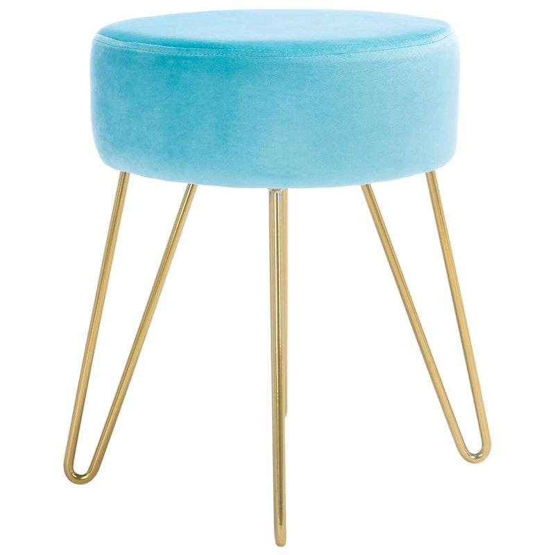 Pouf rond en velours avec pieds épingles dorés, tabouret d'appoint Mid-Century