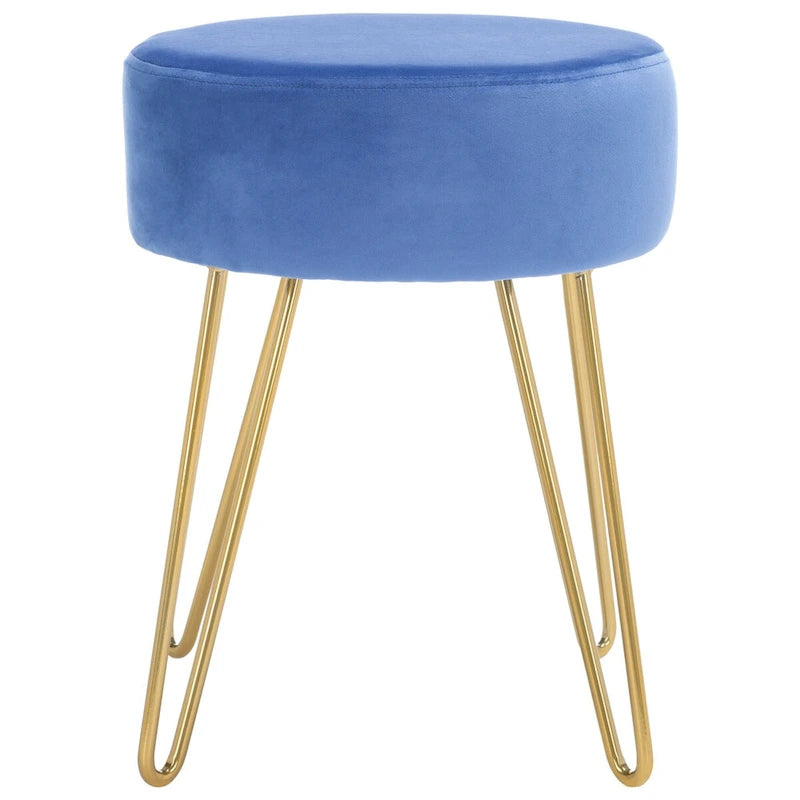 Pouf rond en velours avec pieds épingles dorés, tabouret d'appoint Mid-Century