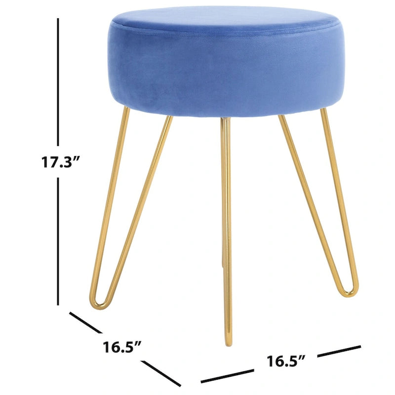 Pouf rond en velours avec pieds épingles dorés, tabouret d'appoint Mid-Century