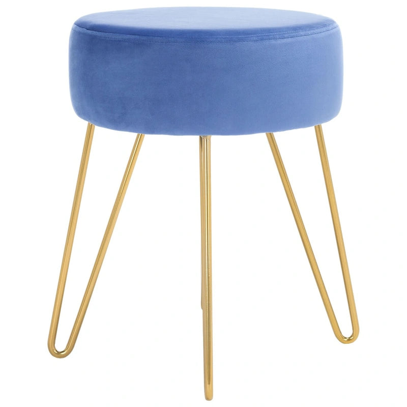 Pouf rond en velours avec pieds épingles dorés, tabouret d'appoint Mid-Century