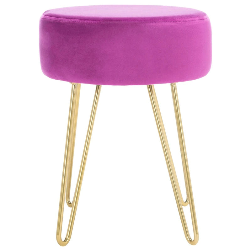 Pouf rond en velours avec pieds épingles dorés, tabouret d'appoint Mid-Century