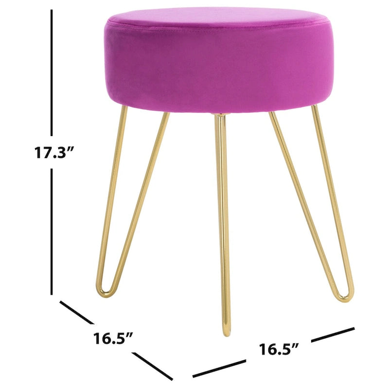 Pouf rond en velours avec pieds épingles dorés, tabouret d'appoint Mid-Century