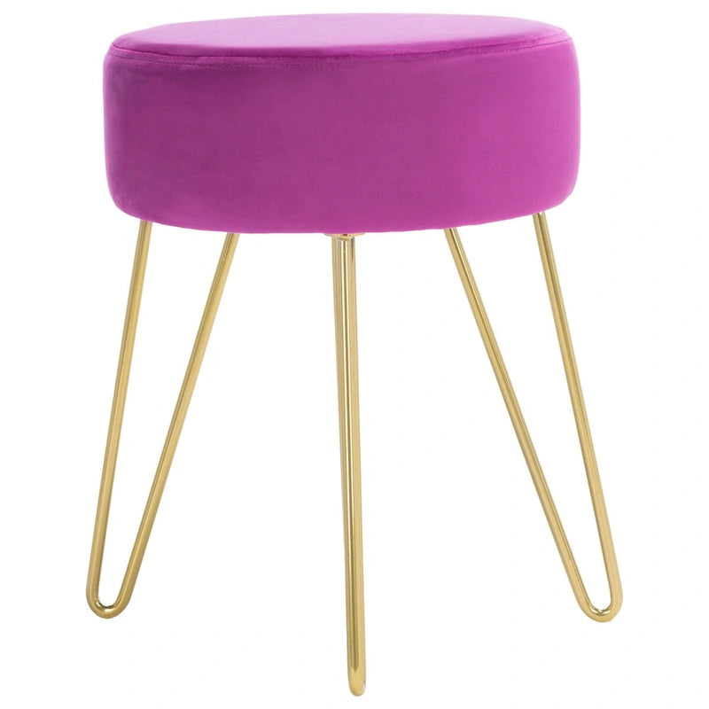 Pouf rond en velours avec pieds épingles dorés, tabouret d'appoint Mid-Century