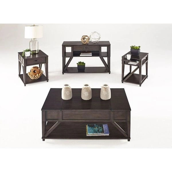 Table console rectangulaire pour canapé, finition chêne vieilli, avec tiroir et étagères