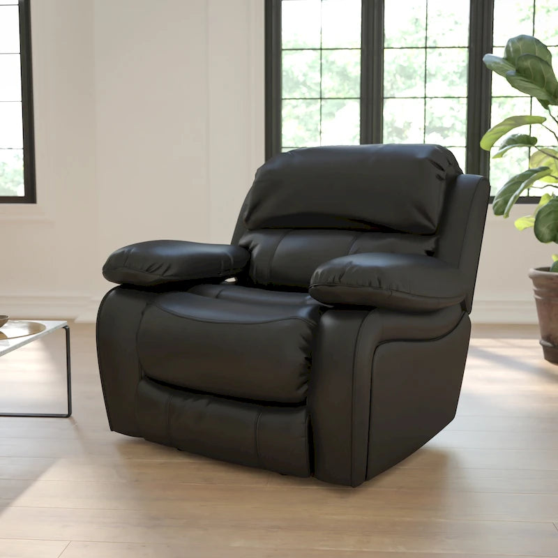 Fauteuil inclinable contemporain en cuir avec accoudoirs rembourrés, noir