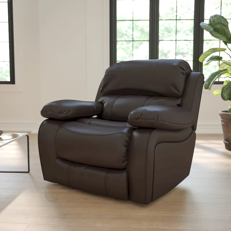 Fauteuil inclinable contemporain en cuir avec accoudoirs rembourrés, noir