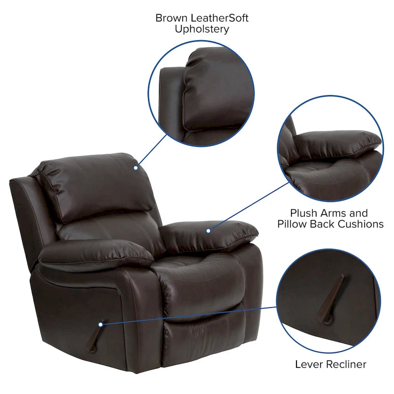 Fauteuil inclinable contemporain en cuir avec accoudoirs rembourrés, noir