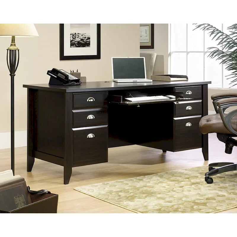 Bureau de direction avec tiroirs multiples en bois finition marron
