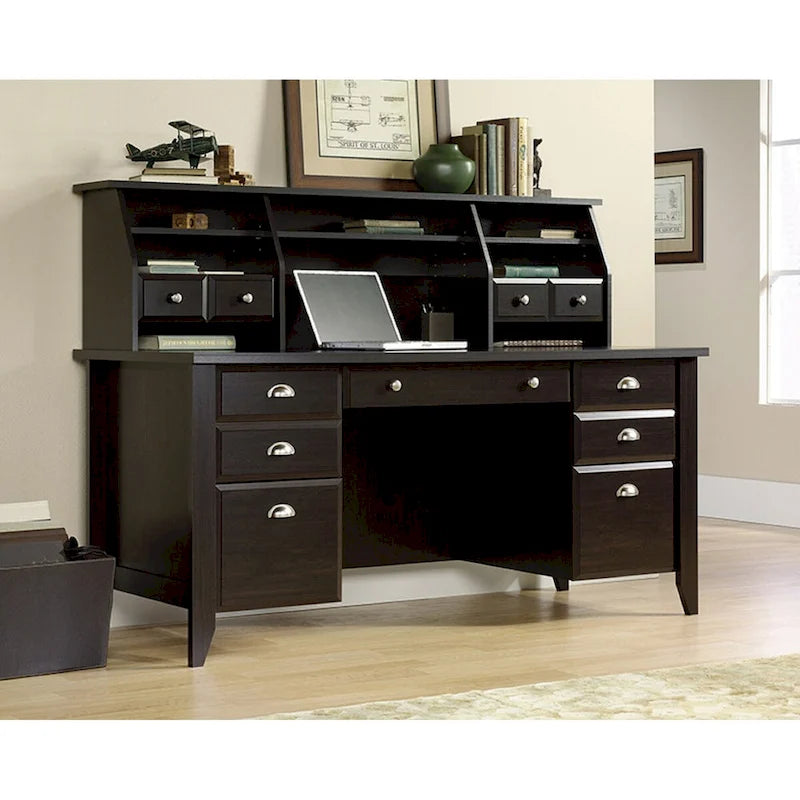 Bureau de direction avec tiroirs multiples en bois finition marron
