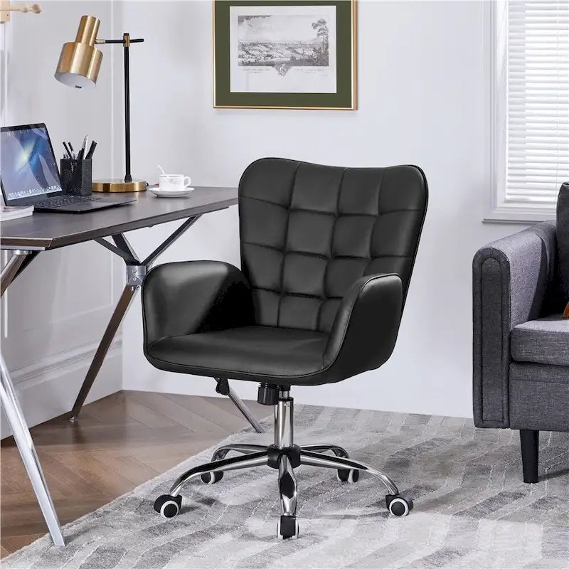Chaise de bureau pivotante en similicuir avec accoudoirs rembourrés et hauteur réglable, Noir/Rose/Blanc