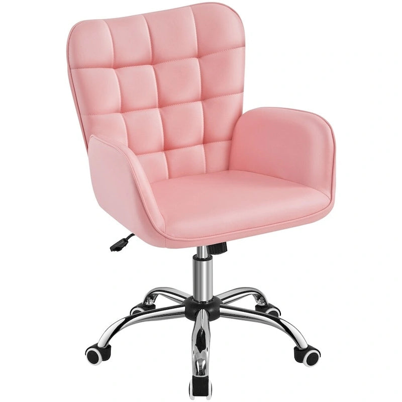 Chaise de bureau pivotante en similicuir avec accoudoirs rembourrés et hauteur réglable, Noir/Rose/Blanc