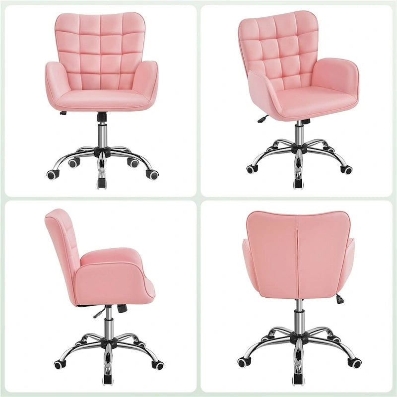 Chaise de bureau pivotante en similicuir avec accoudoirs rembourrés et hauteur réglable, Noir/Rose/Blanc