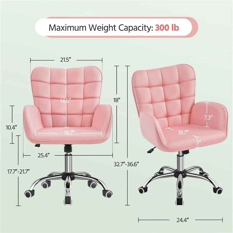 Chaise de bureau pivotante en similicuir avec accoudoirs rembourrés et hauteur réglable, Noir/Rose/Blanc