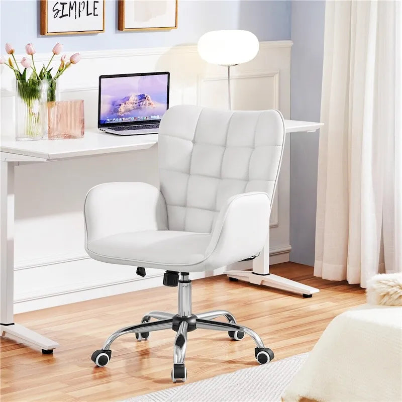 Chaise de bureau pivotante en similicuir avec accoudoirs rembourrés et hauteur réglable, Noir/Rose/Blanc