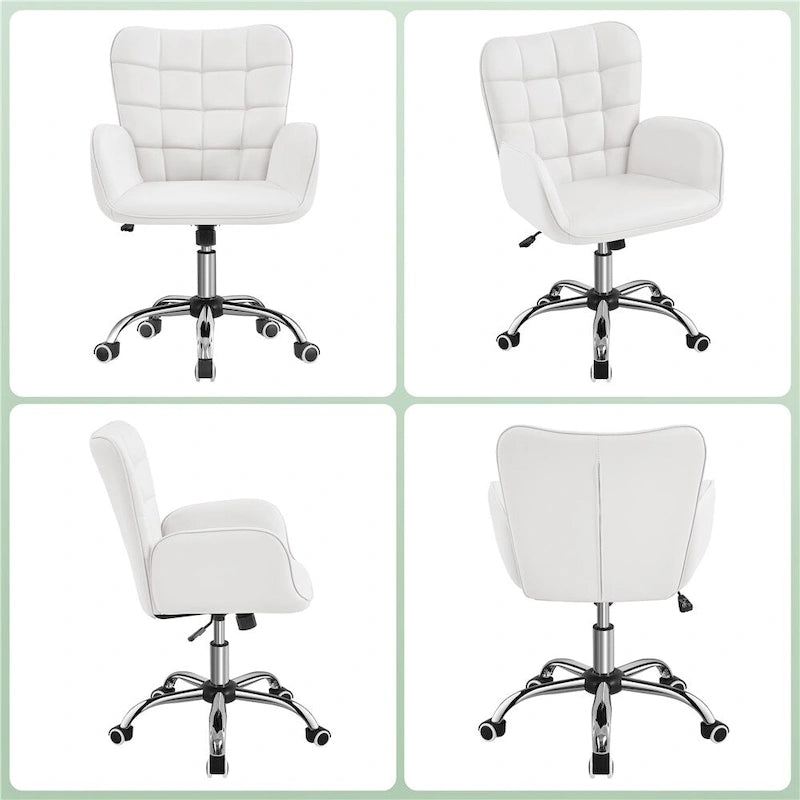 Chaise de bureau pivotante en similicuir avec accoudoirs rembourrés et hauteur réglable, Noir/Rose/Blanc